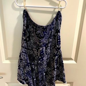 Strapless blue and white bandana romper